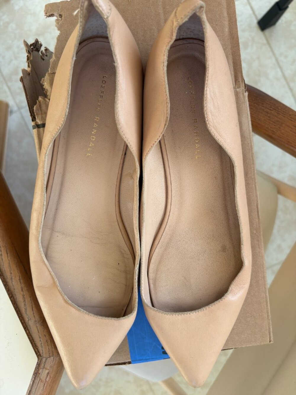 Loeffler Randall Nude Beige Leather Pointed Toe Ballet Flats Size 10 - Picture 8 of 13
